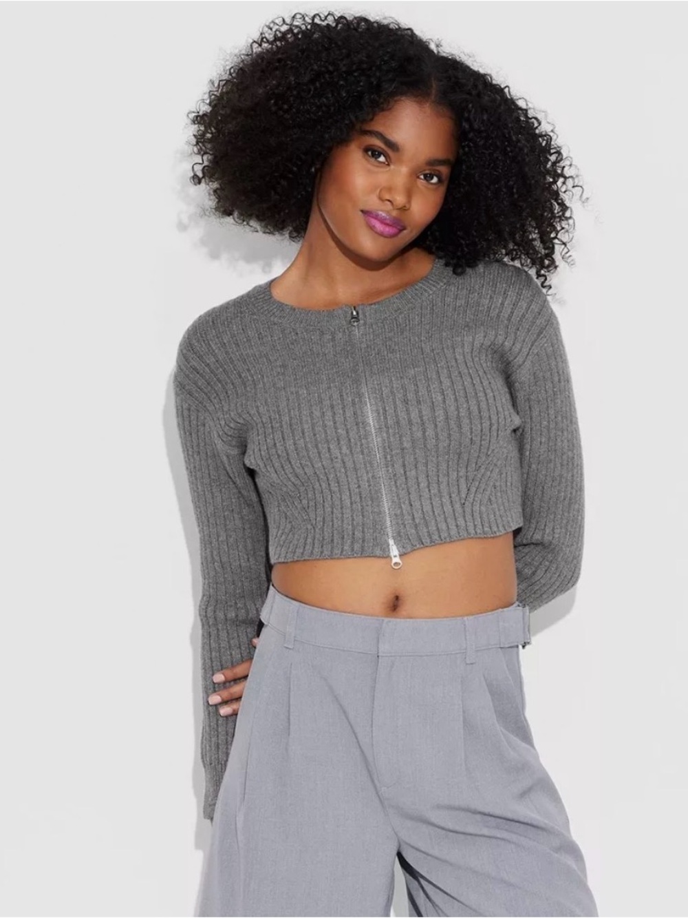 Wild Fable Women's Zip-Front Cardigan Dark Grey NWT